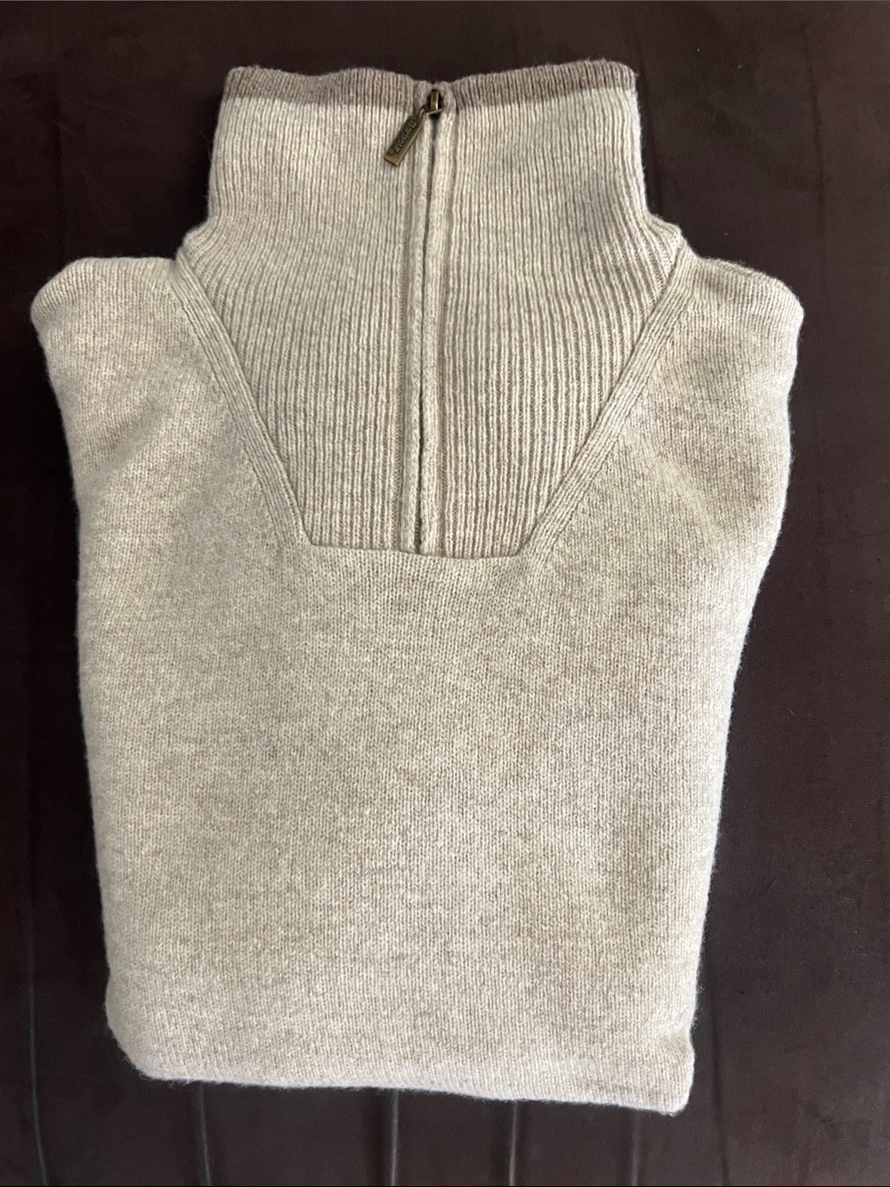 Barbour Light Gray Half-Zip Ribbed Turtleneck Sweater